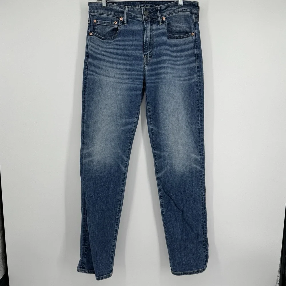 American Eagle AirFlex+ Athletic Straight Jeans Men's 32x33 Blue Denim PNW Style